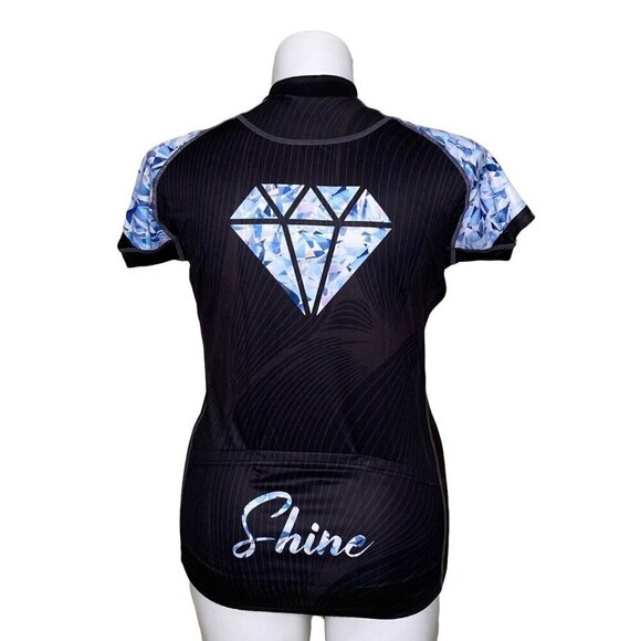 Primal NWT Black/Blue Diamond Pattern Cycle Race Cut Jersey Front Zip Women's XL - Picture 4 of 8